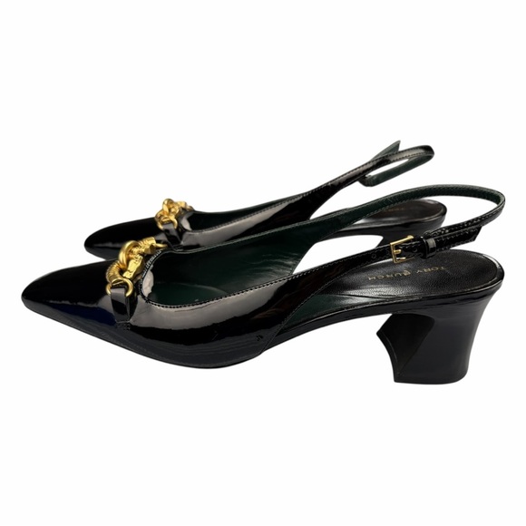 Tory Burch Women's Jessa Sling Back Pump Black Patent Finish In Size 9.5M - Picture 6 of 14